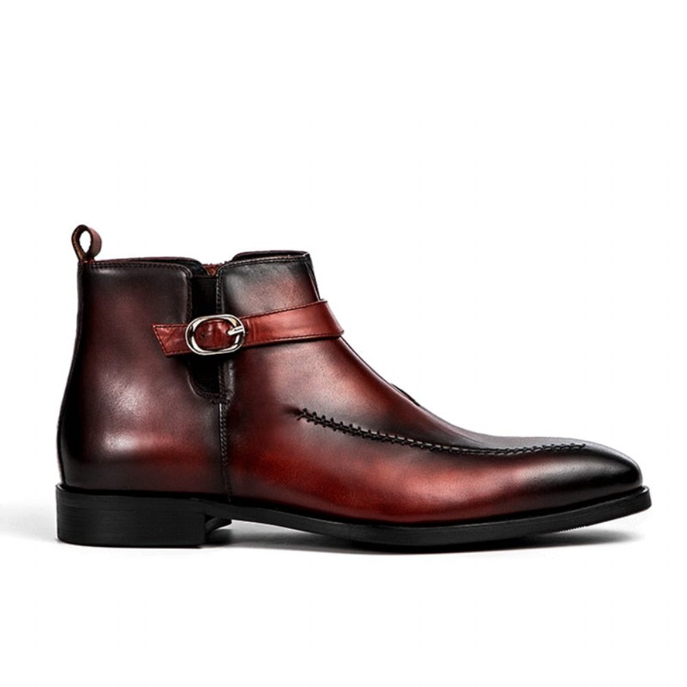 Bottes Pour Hommes Bottines À Bout Rond Cuir Exotique - Rouge