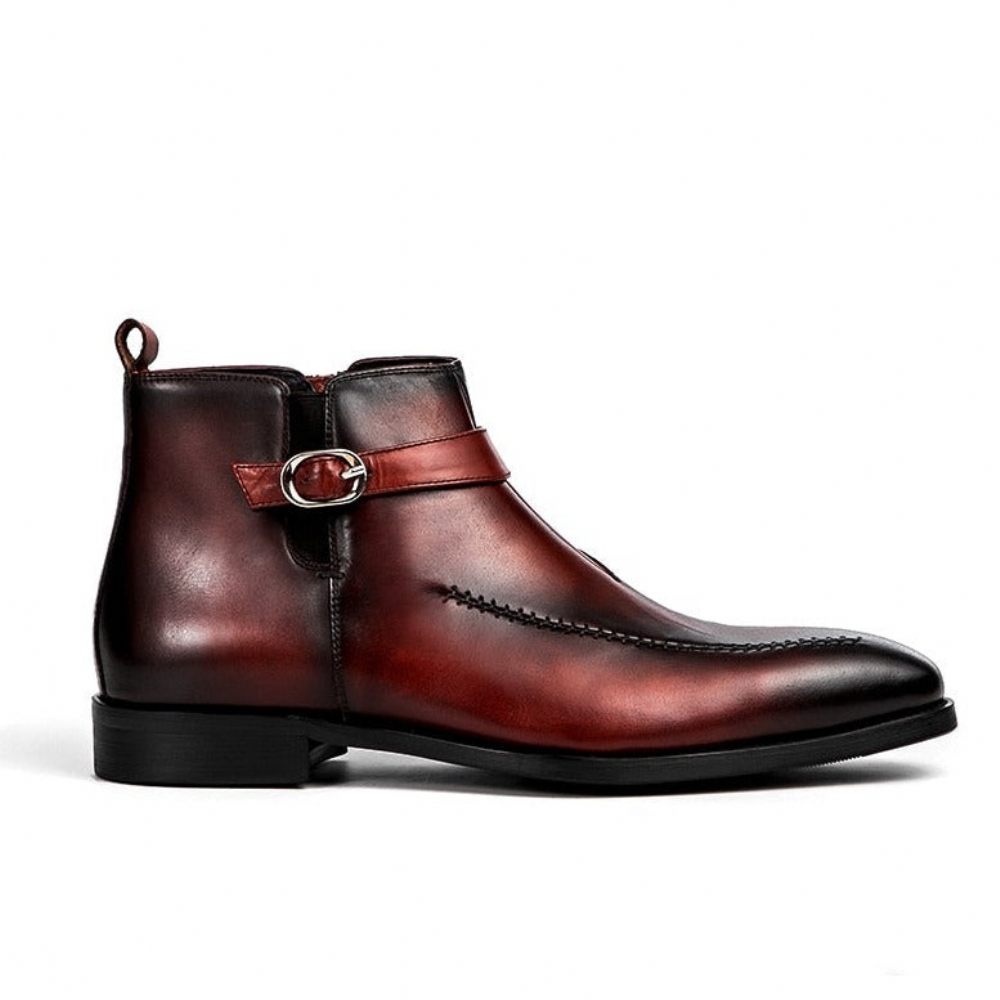 Bottes Pour Hommes Bottines À Bout Rond Cuir Exotique - Rouge