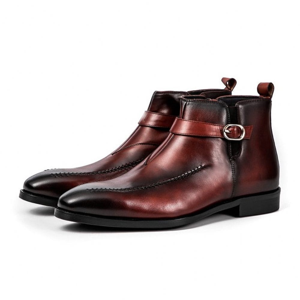 Bottes Pour Hommes Bottines À Bout Rond Cuir Exotique - Rouge