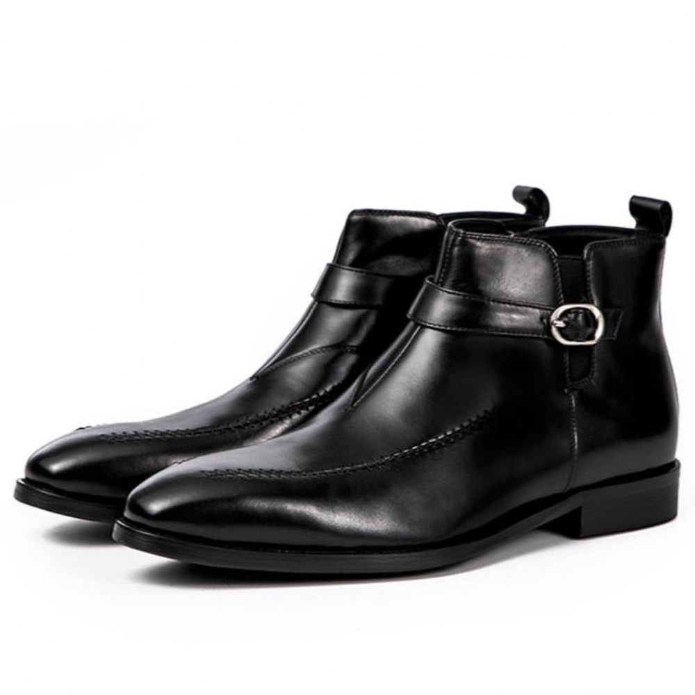 Bottes Pour Hommes Bottines À Bout Rond Cuir Exotique - Noir