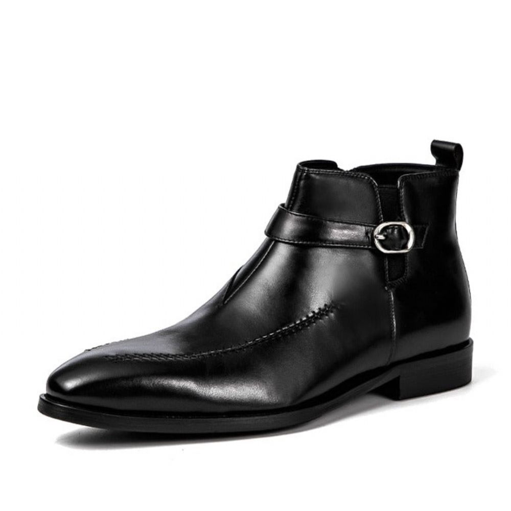 Bottes Pour Hommes Bottines À Bout Rond Cuir Exotique - Noir