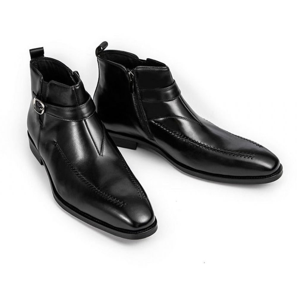 Bottes Pour Hommes Bottines À Bout Rond Cuir Exotique - Noir