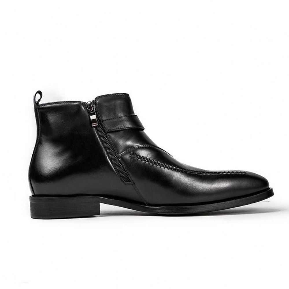 Bottes Pour Hommes Bottines À Bout Rond Cuir Exotique - Noir