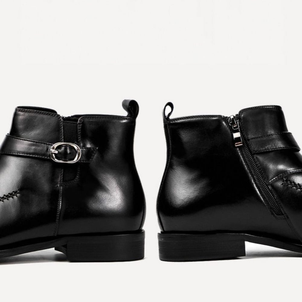 Bottes Pour Hommes Bottines À Bout Rond Cuir Exotique - Noir