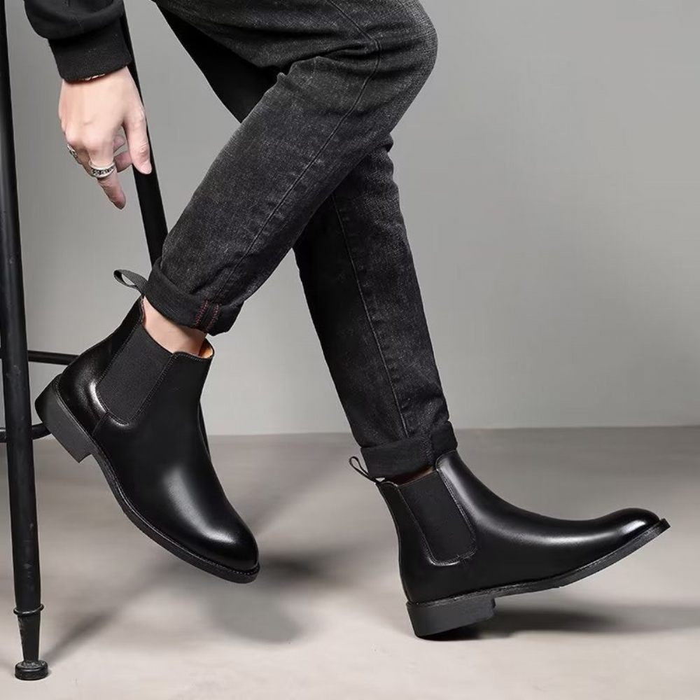 Bottes Pour Hommes Bottines Chelsea À Bout Pointu - Noir