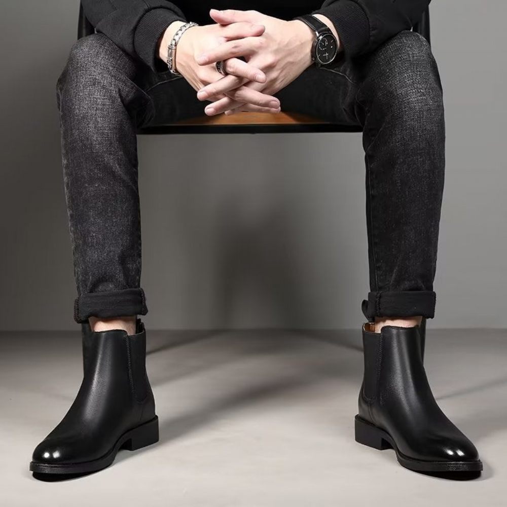 Bottes Pour Hommes Bottines Chelsea À Bout Pointu - Noir