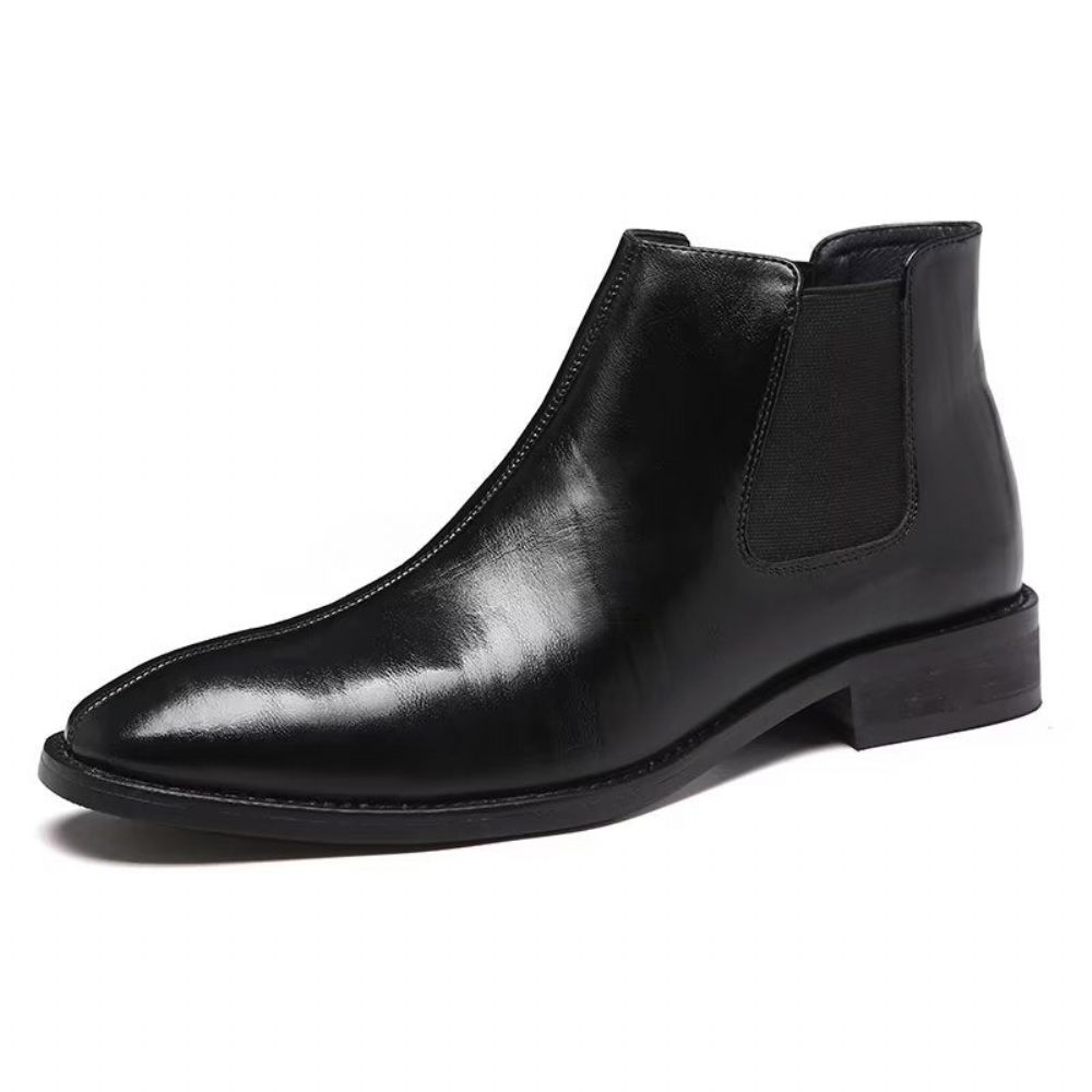 Bottes Pour Hommes Bottines Chelsea À Bout Pointu Relief - Noir