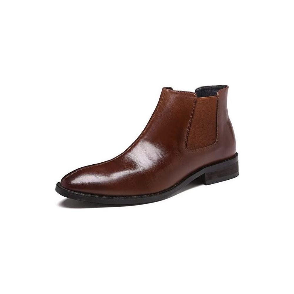 Bottes Pour Hommes Bottines Chelsea À Bout Pointu Relief - Marron