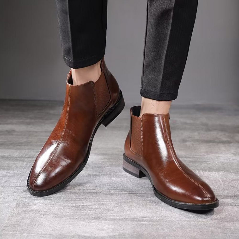 Bottes Pour Hommes Bottines Chelsea À Bout Pointu Relief - Marron