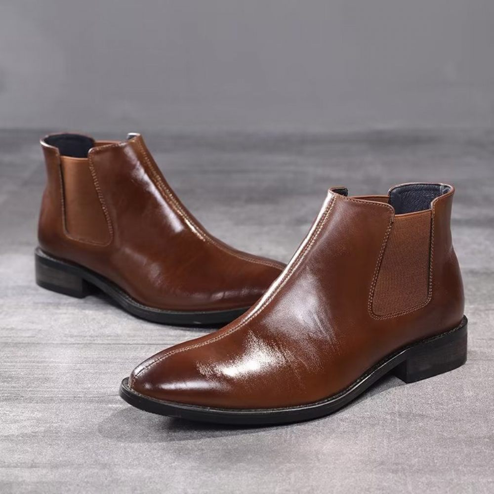 Bottes Pour Hommes Bottines Chelsea À Bout Pointu Relief - Marron