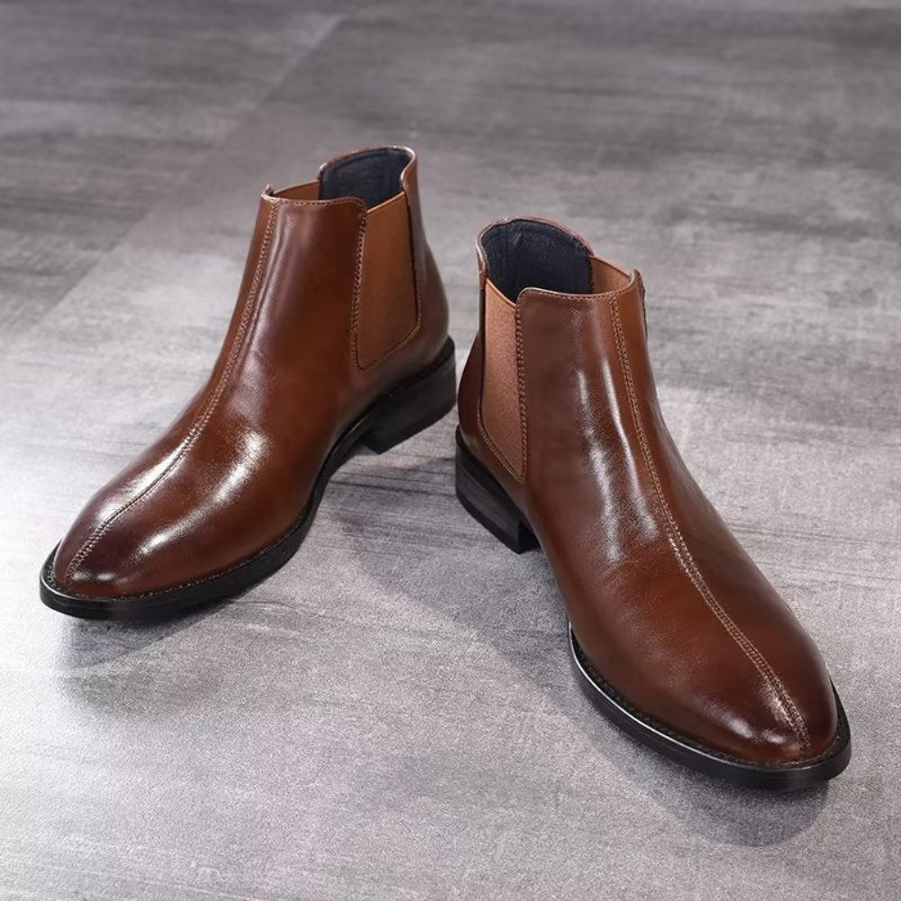 Bottes Pour Hommes Bottines Chelsea À Bout Pointu Relief - Marron