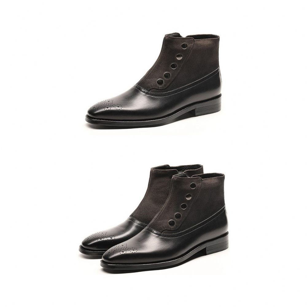 Bottes Pour Hommes Bottines Chelsea Brogue Cuir Vache Véritable - Noir