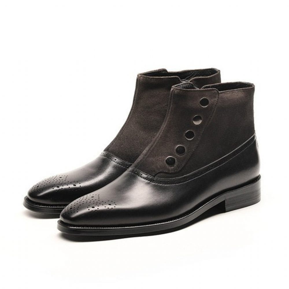 Bottes Pour Hommes Bottines Chelsea Brogue Cuir Vache Véritable - Noir