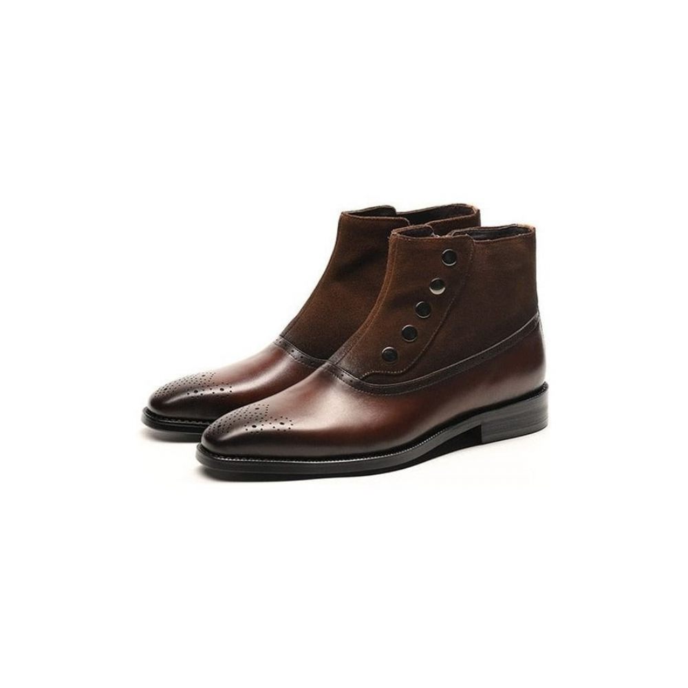 Bottes Pour Hommes Bottines Chelsea Brogue Cuir Vache Véritable - Café