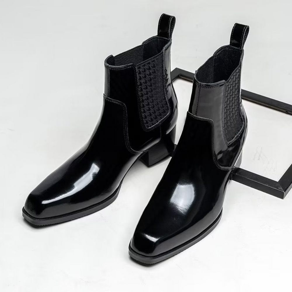 Bottes Pour Hommes Bottines Chelsea Chics Cuir À Bout Pointu - Noir