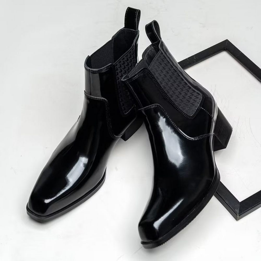 Bottes Pour Hommes Bottines Chelsea Chics Cuir À Bout Pointu - Noir