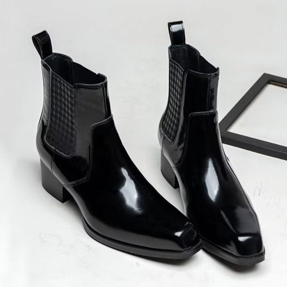 Bottes Pour Hommes Bottines Chelsea Chics Cuir À Bout Pointu - Noir