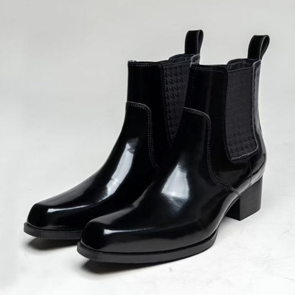 Bottes Pour Hommes Bottines Chelsea Chics Cuir À Bout Pointu - Noir