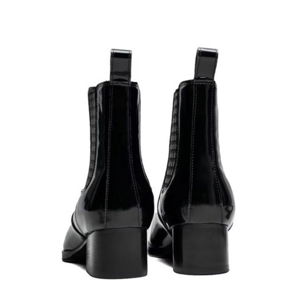 Bottes Pour Hommes Bottines Chelsea Chics Cuir À Bout Pointu - Noir