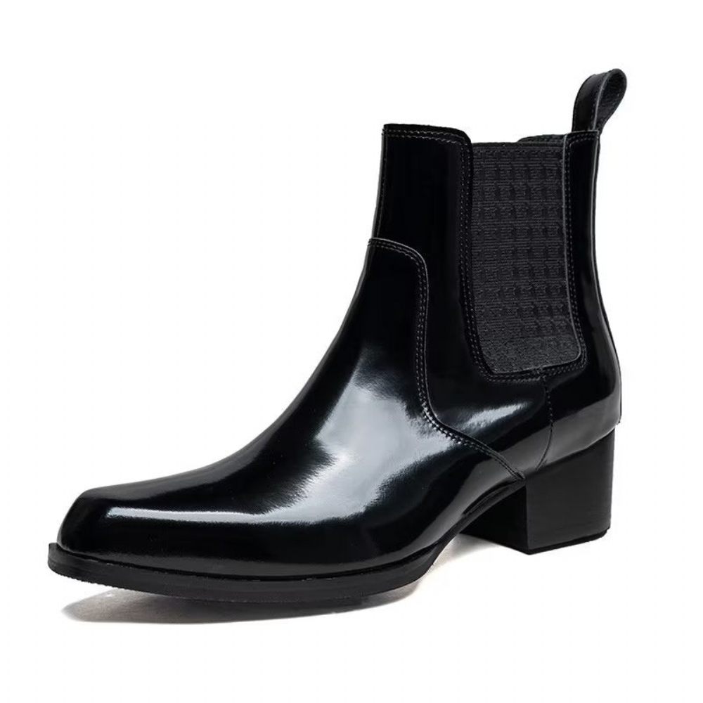 Bottes Pour Hommes Bottines Chelsea Chics Cuir À Bout Pointu - Noir