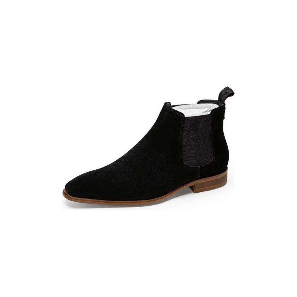 Bottes Pour Hommes Bottines Chelsea Chics Cuir Luxe Doublées Fourrure - Noir