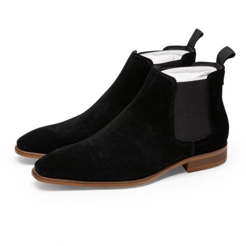 Bottes Pour Hommes Bottines Chelsea Chics Cuir Luxe Doublées Fourrure - Noir