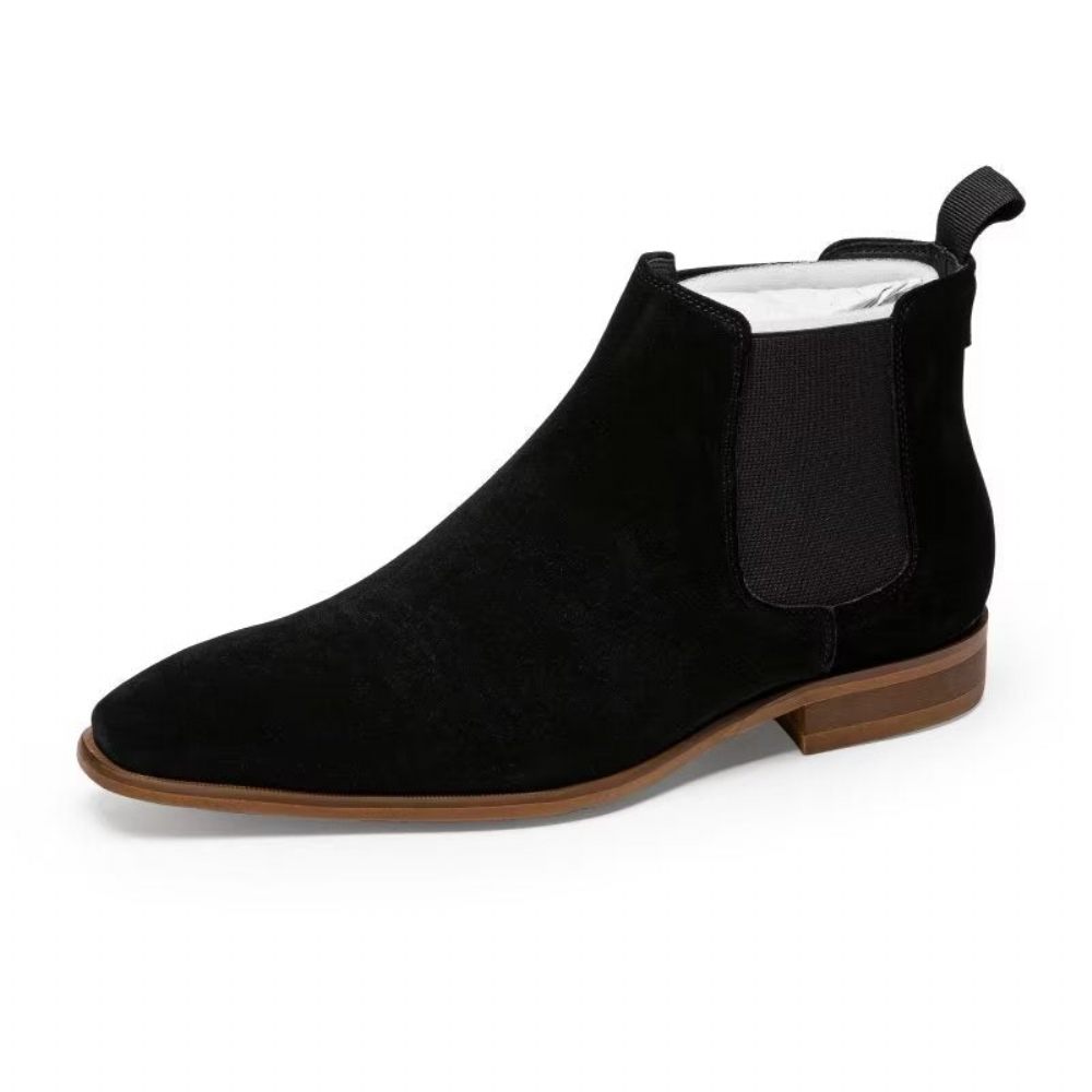 Bottes Pour Hommes Bottines Chelsea Chics Cuir Luxe Doublées Fourrure - Noir