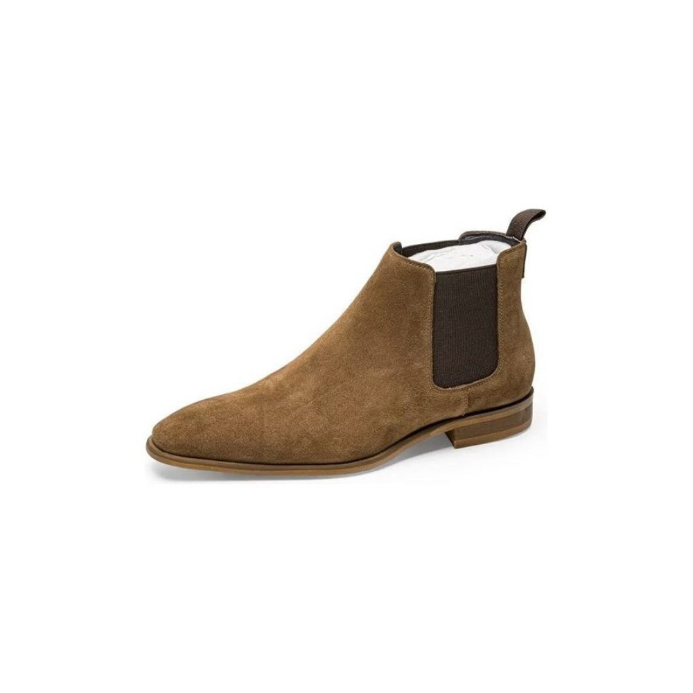 Bottes Pour Hommes Bottines Chelsea Chics Cuir Luxe Doublées Fourrure - Café