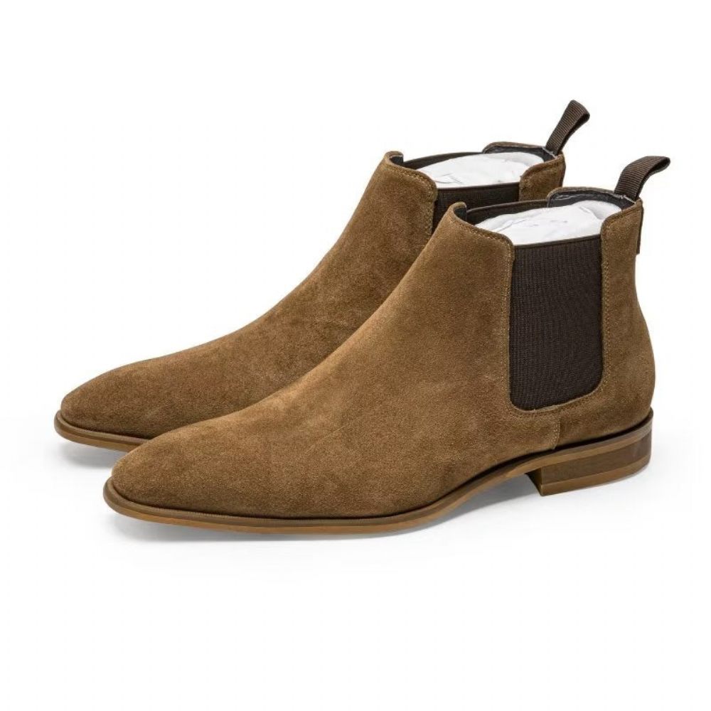 Bottes Pour Hommes Bottines Chelsea Chics Cuir Luxe Doublées Fourrure - Café