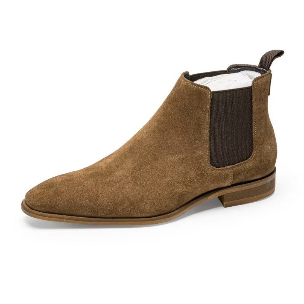 Bottes Pour Hommes Bottines Chelsea Chics Cuir Luxe Doublées Fourrure - Café