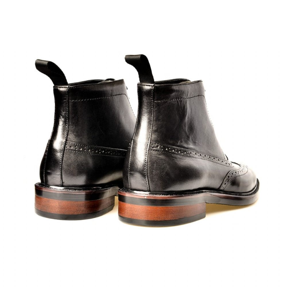 Bottes Pour Hommes Bottines Chelsea Cuir À Lacets Créateur Exotique - Noir