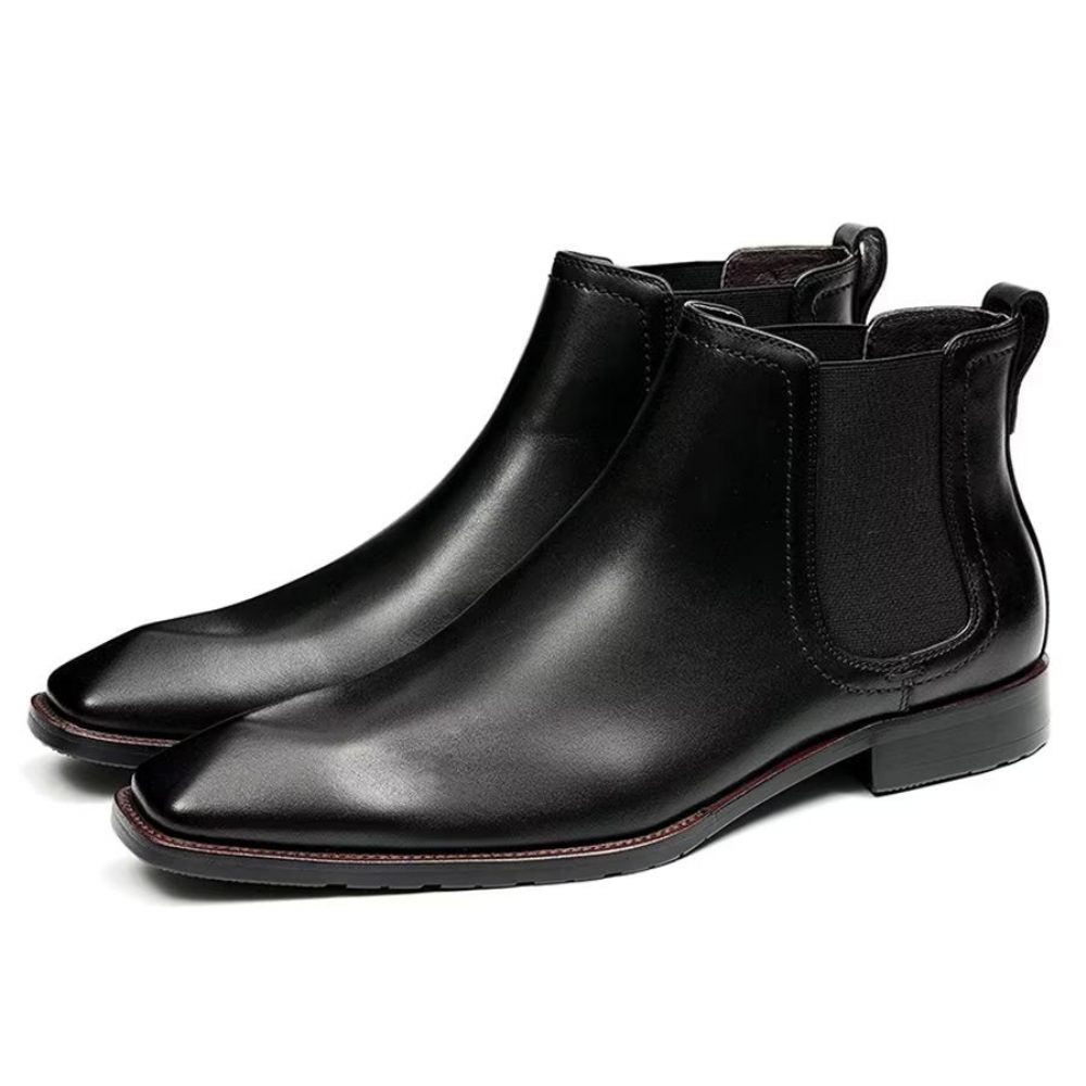 Bottes Pour Hommes Bottines Chelsea Daim À Bout Carré Cuir Élégant - Noir