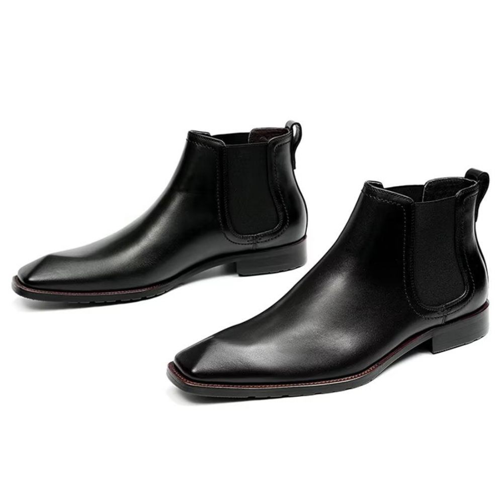 Bottes Pour Hommes Bottines Chelsea Daim À Bout Carré Cuir Élégant - Noir