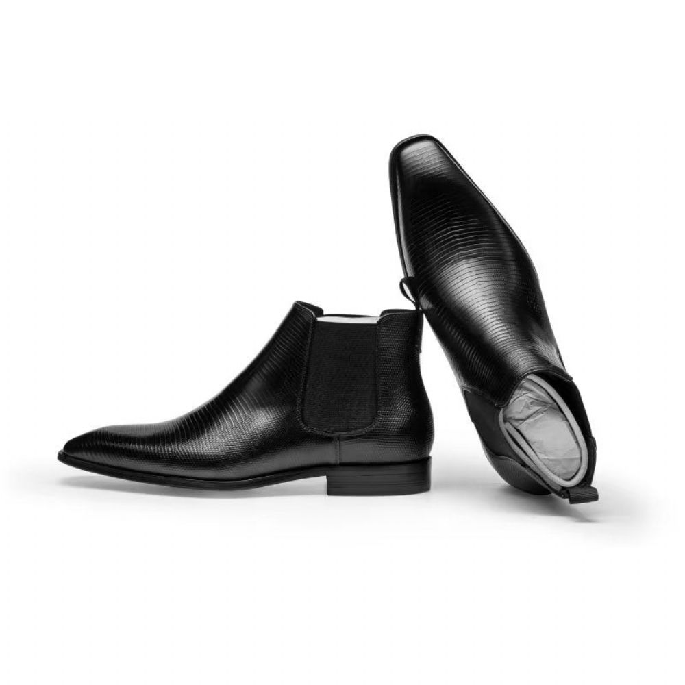 Bottes Pour Hommes Bottines Chelsea Doublées Fourrure Exotique - Noir