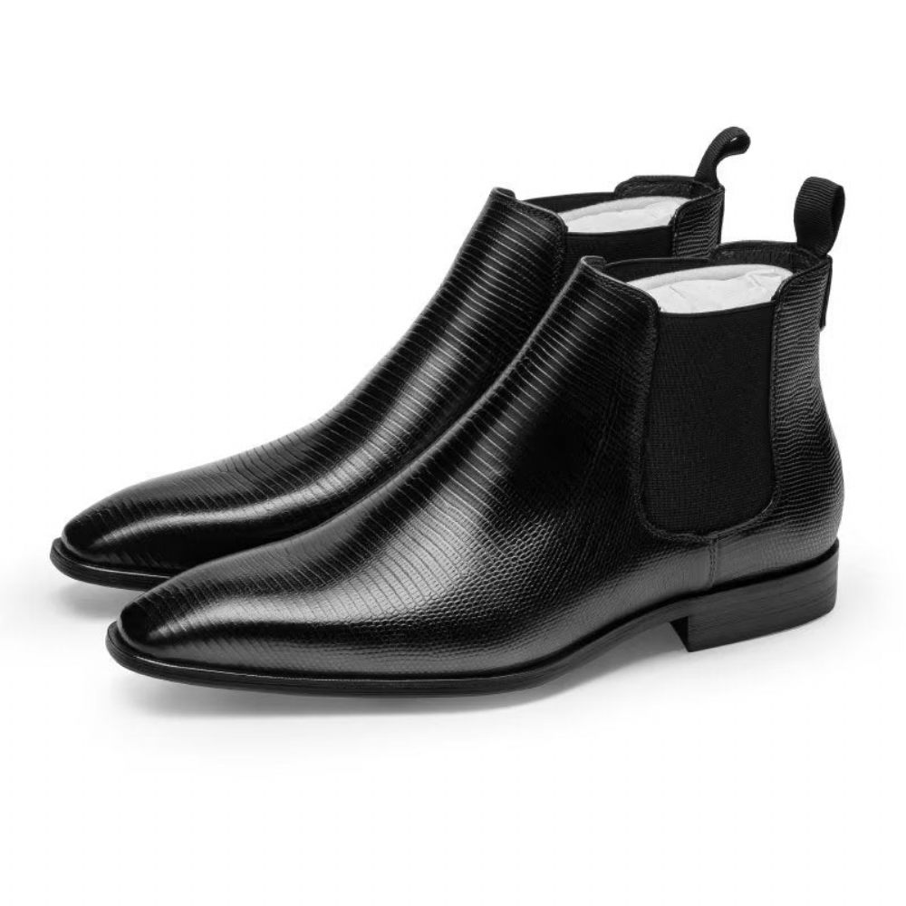 Bottes Pour Hommes Bottines Chelsea Doublées Fourrure Exotique - Noir