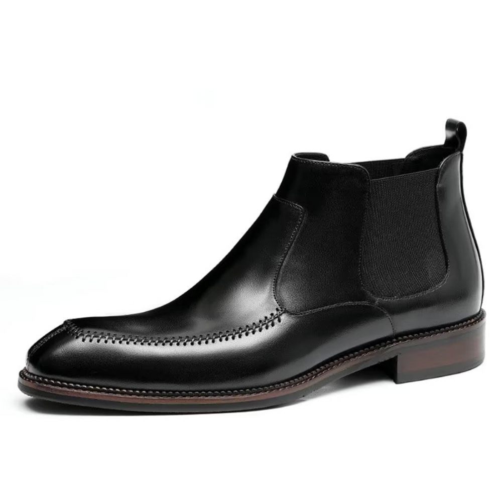 Bottes Pour Hommes Bottines Chelsea Élégantes Cuir À Bout Carré - Noir