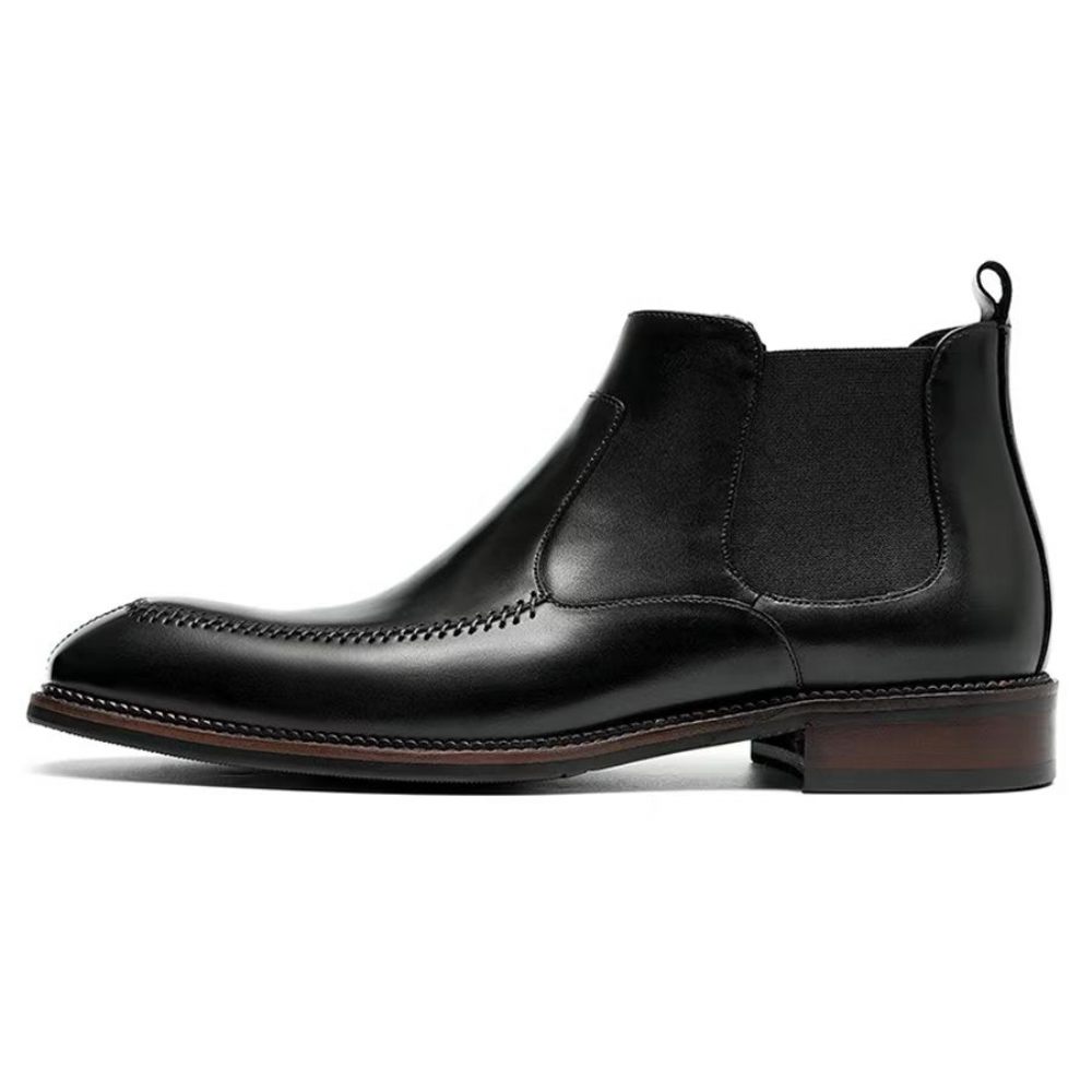 Bottes Pour Hommes Bottines Chelsea Élégantes Cuir À Bout Carré - Noir