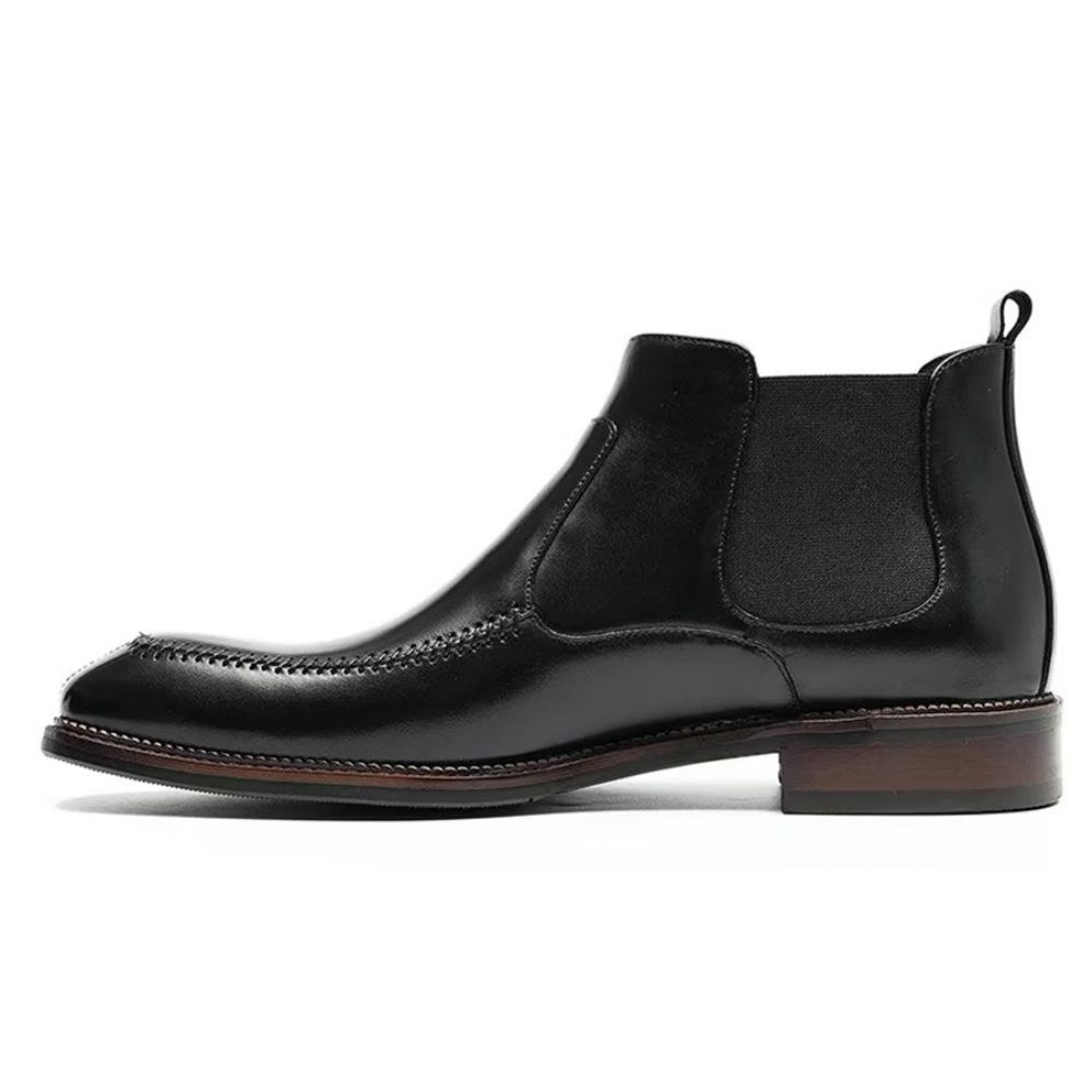 Bottes Pour Hommes Bottines Chelsea Élégantes Cuir À Bout Carré - Noir