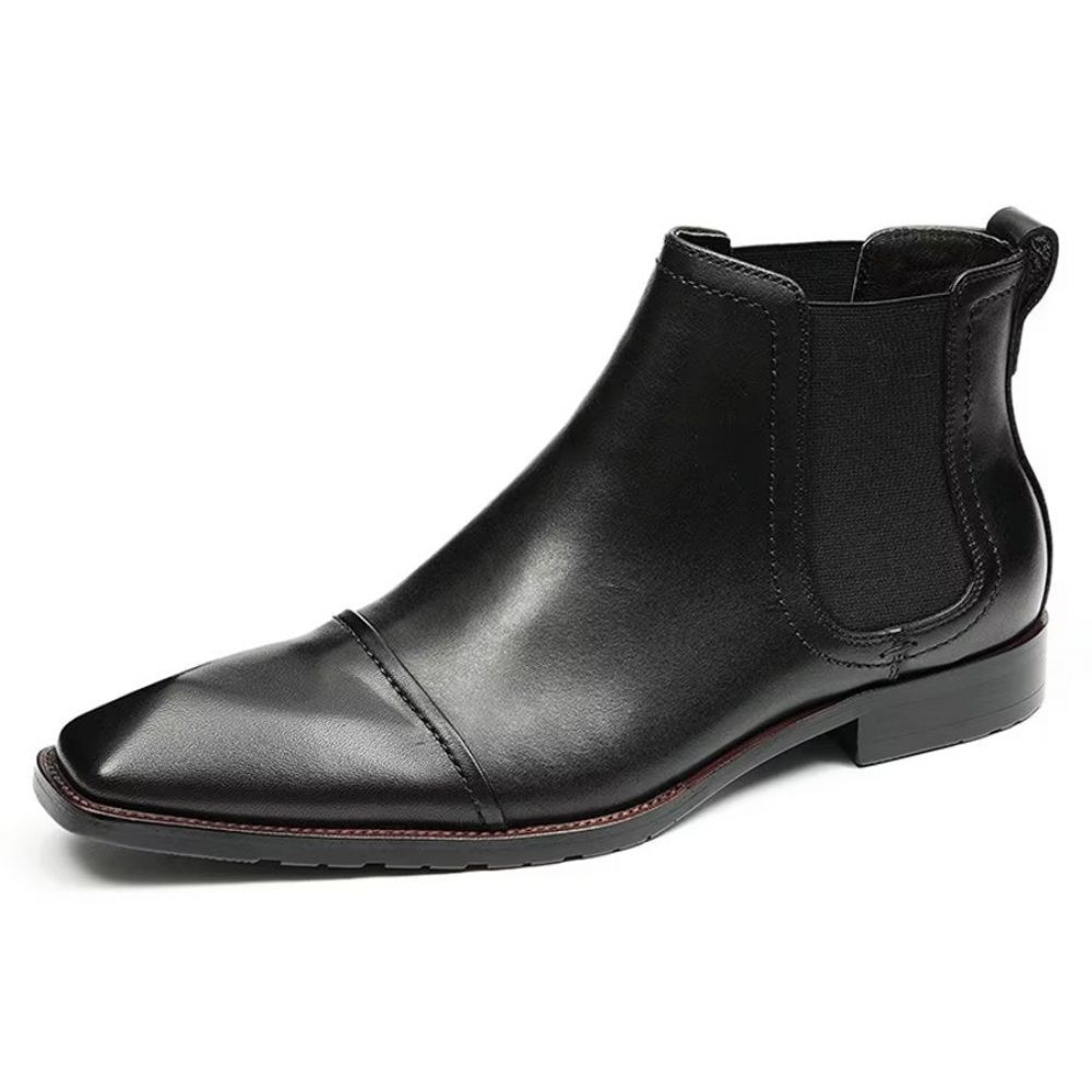 Bottes Pour Hommes Bottines Chelsea Élégantes Cuir Verni À Bout Carré - Noir