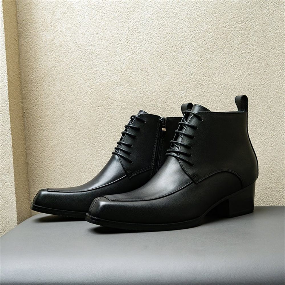 Bottes Pour Hommes Bottines Chelsea À Lacets - Noir