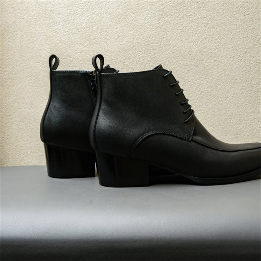 Bottes Pour Hommes Bottines Chelsea À Lacets - Noir