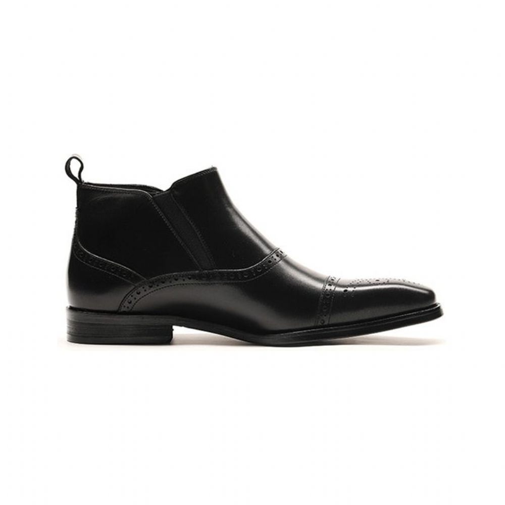 Bottes Pour Hommes Bottines Chelsea Luxe Cuir Vache Exotique - Noir