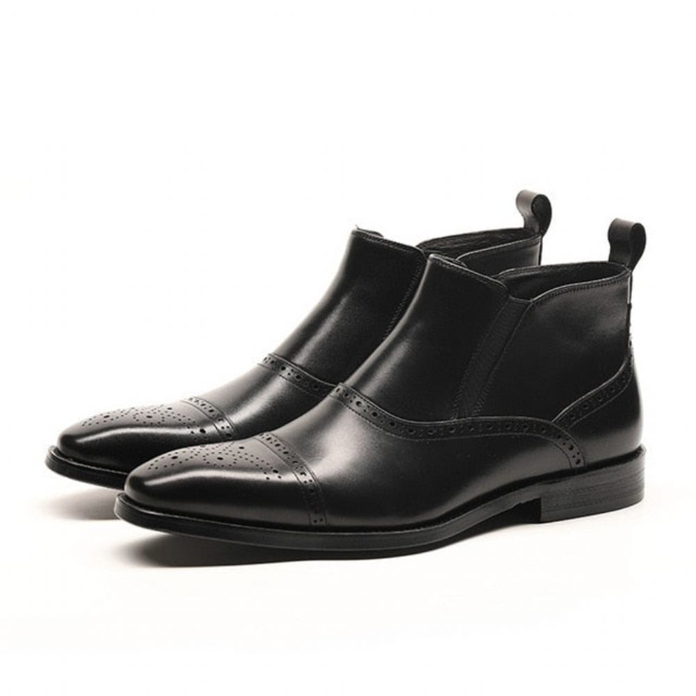 Bottes Pour Hommes Bottines Chelsea Luxe Cuir Vache Exotique - Noir