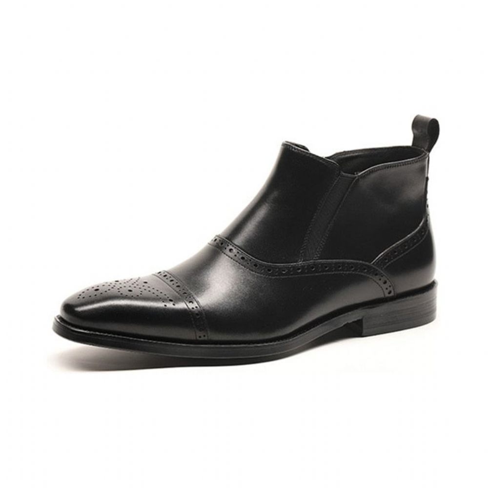 Bottes Pour Hommes Bottines Chelsea Luxe Cuir Vache Exotique - Noir