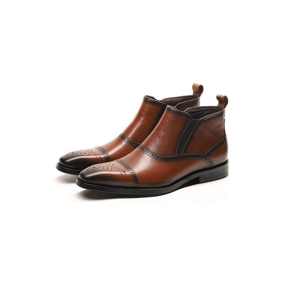 Bottes Pour Hommes Bottines Chelsea Luxe Cuir Vache Exotique - Café