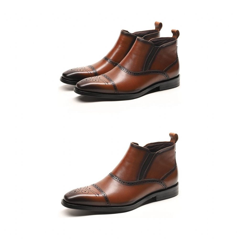 Bottes Pour Hommes Bottines Chelsea Luxe Cuir Vache Exotique - Café