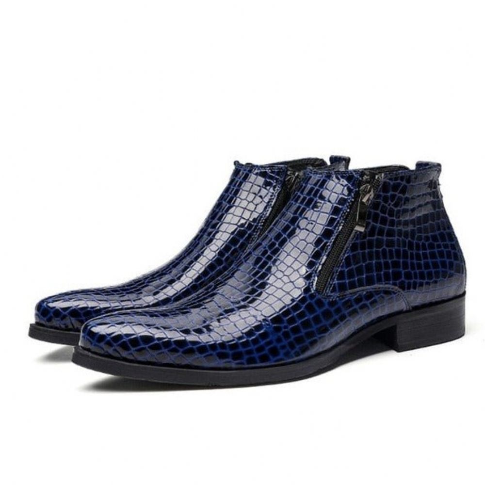 Bottes Pour Hommes Bottines Chelsea Luxe À Fermeture Éclair Serpent - Bleu