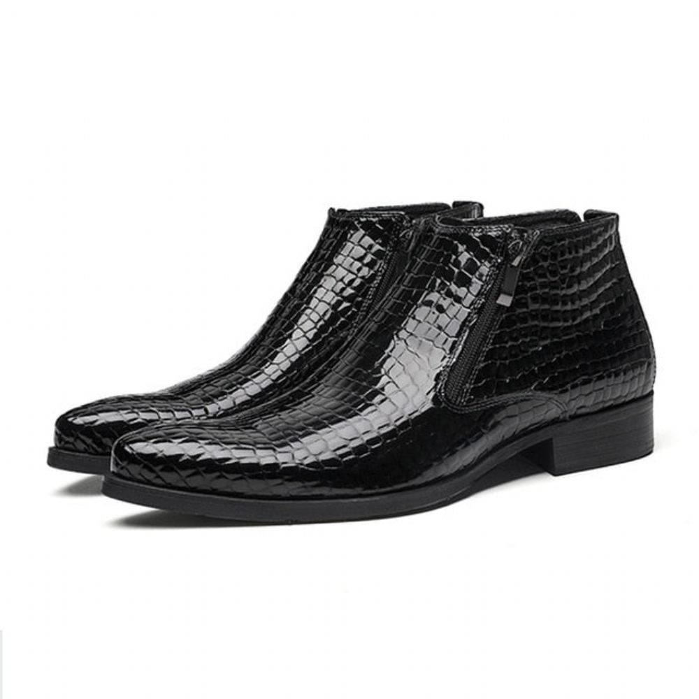 Bottes Pour Hommes Bottines Chelsea Luxe À Fermeture Éclair Serpent - Noir