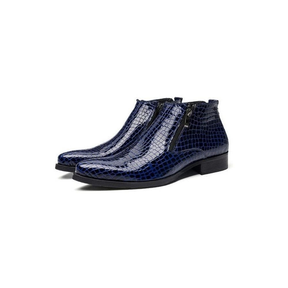 Bottes Pour Hommes Bottines Chelsea Luxe À Fermeture Éclair Serpent - Bleu