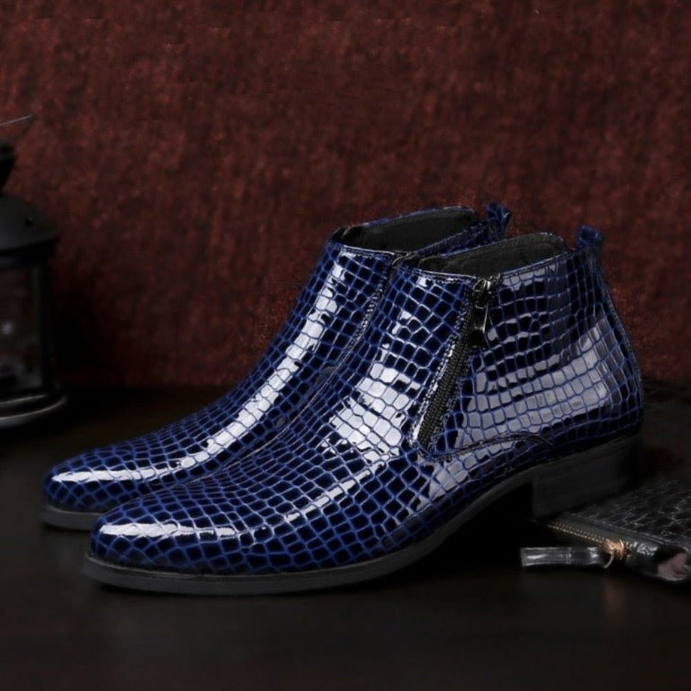 Bottes Pour Hommes Bottines Chelsea Luxe À Fermeture Éclair Serpent - Bleu